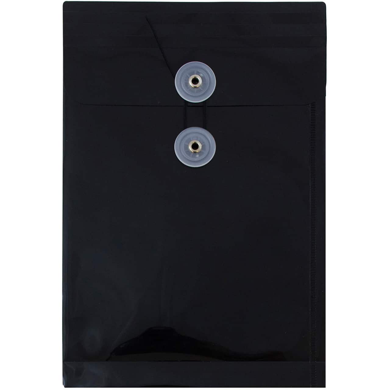 JAM Paper 6.25" x 9.25" Black Plastic Button String Closure Open End Envelopes, 24ct.